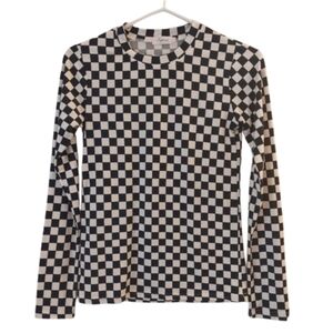 Black & White Checkered Long Sleeve Top Size S